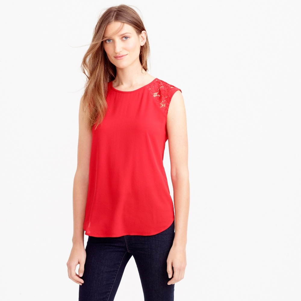 J. Crew Petite floral lace-shoulder top